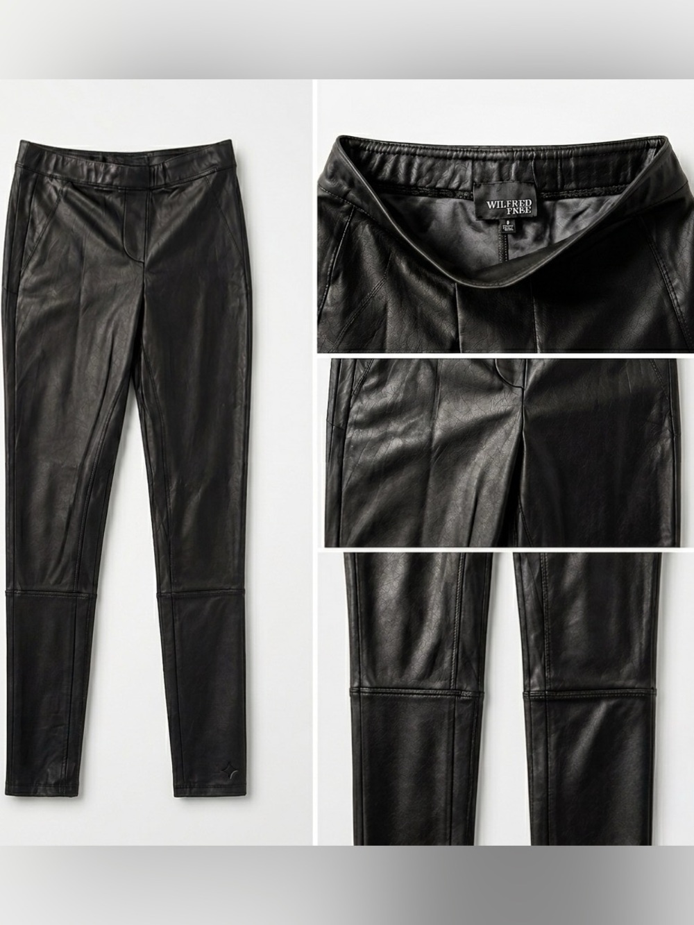 NEW Wilfred Free Aritzia Black Vegan  Faux Leather  Leggings High Waist S